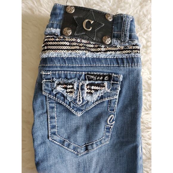 Miss C Women's Skinny Jeans Size 24x30 Blue Mid Rise Flap Pockets Stretch Sequin - Picture 2 of 10